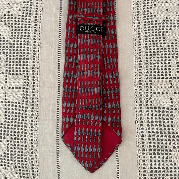 Gucci silk tie red, grey & yellow - Picture 6 of 10
